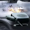 A car heater is placed on a car dashboard, with a snowy scene and a house in the background, suggesting its use in cold weather. Náhľad obrázku produktu