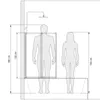 Diagram showing the dimensions of a shower enclosure with two human figures representing different heights. Produktbild-Vorschau