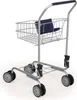 A silver toy shopping cart with a blue seat, shown against a white background. Produktbild-Vorschau