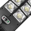 Close-up view of a solar street light with multiple LED modules and a control panel. Produktbild-Vorschau