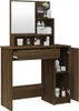 A brown oak-effect dressing table with a mirror and storage compartments. Náhľad obrázku produktu