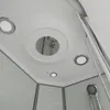 Close-up view of the ceiling and upper walls of a modern shower cabin, showing the shower head, lights, and part of the shower door. Anteprima dell’immagine prodotto