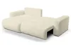 A beige corduroy sofa is shown in an open state, revealing its sleeping function. Produktbild-Vorschau