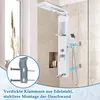 A white shower panel system installed in a modern bathroom with beige tiled walls. Náhled obrázku produktu