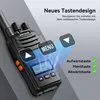 A close-up marketing image of a Retevis H777D walkie talkie, highlighting its button design with glowing overlays and text. Produktbild-Vorschau
