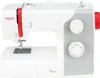 A white and gray sewing machine with red accents, shown from a side-front angle against a white background. Produktbild-Vorschau