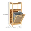 A bamboo laundry basket with a removable fabric bin, shown with dimensions indicated. Podgląd zdjęcia produktu