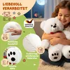 A young girl is hugging a large white teddy bear, with various product features highlighted around them. Anteprima dell’immagine prodotto