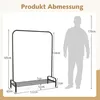 A diagram showing the dimensions of a clothing rack next to a silhouette of a person. Produktbild-Vorschau