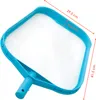 A blue pool skimmer with a white net is shown against a white background. Dimensions are indicated with red lines and text. Anteprima dell’immagine prodotto