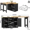 Diagrams showing dimensions and features of a kitchen island/cabinet. Produktbild-Vorschau