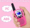 A hand holding a pink Retevis RT388 walkie-talkie against a pink background with text overlays. Podgląd zdjęcia produktu