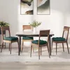 A dining room scene with a table and chairs, featuring dark green seat cushions. Náhľad obrázku produktu