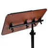 The back of a wooden laptop stand attached to a black metal pole. Náhľad obrázku produktu