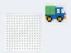 A square peg board and a finished pixel art of a truck. Produktbild-Vorschau