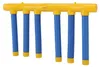 A yellow and blue hand speed challenge game with multiple blue sticks hanging from a yellow bar. Náhľad obrázku produktu