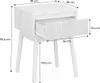 A diagram showing the dimensions of a white bedside table with one drawer. Produktbild-Vorschau