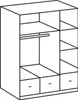 A line drawing of a wardrobe with shelves and drawers. Produktbild-Vorschau