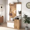 A hallway with a modern furniture set including a bench, storage, and mirror. Produktbild-Vorschau