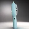 Side profile of a light blue handheld fan against a gradient background. Produktbild-Vorschau