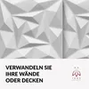 A close-up of white 3D wall panels with text and a logo below. Produktbild-Vorschau