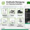 A marketing image showing a bottle of BiOHY dish soap with various kitchen items and icons indicating its uses. Produktbild-Vorschau