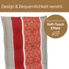 A close-up of a garden chair cushion with a striped pattern and a circular marketing overlay. Produktbild-Vorschau
