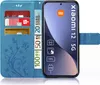 A blue flip case for a Xiaomi 12 5G phone, with cards and euro banknotes inserted into the case. Produktbild-Vorschau