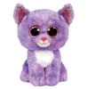 A plush toy cat with purple and pink fur, large glittery eyes, and a white chest. Produktbild-Vorschau
