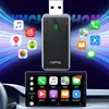 A USB adapter for a car's infotainment system, displaying app icons and a car dashboard screen. Produktbild-Vorschau