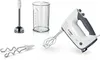 A Bosch hand mixer and its accessories are displayed against a white background. Produktbild-Vorschau