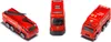 Three views of a red toy fire truck on a white background. Produktbild-Vorschau