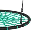 A close-up view of a green net swing with a black border, suspended by a black rope. Voir les images du produit