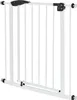 A white metal safety gate with black accents, shown against a plain white background. Produktbild-Vorschau