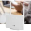 A white 4G/5G WiFi router with two antennas is shown in the foreground, with a blurred background of a person using a laptop. Náhled obrázku produktu
