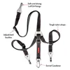 A product image showing a dog car harness with labels pointing out its features. Produktbild-Vorschau