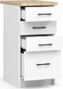 A white cabinet with a light brown wooden top and four drawers. The top three drawers are partially open. Náhľad obrázku produktu