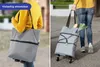 A collage showing a person carrying and pulling a gray shopping trolley bag. Náhľad obrázku produktu