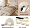 A collage of images showcasing a bed with a unique headboard and its construction details. Anteprima dell’immagine prodotto