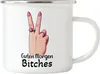 Guten Morgen Bitches Frauenhand Peace Zeichen Emaille Tasse Produktbild-Vorschau 1