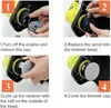 A four-panel instructional diagram showing how to replace a spool on a string trimmer. Produktbild-Vorschau