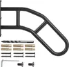 A black U-shaped handrail with mounting hardware, including a drill bit, screws, and anchors, is displayed against a white background. Náhled obrázku produktu