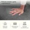 A hand pressing into a grey fabric cushion, with graphic icons and text below. Podgląd zdjęcia produktu