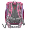 The back of a pink and gray backpack with adjustable straps and buckles. Produktbild-Vorschau