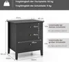 A diagram showing the dimensions and load capacity of a black nightstand with three drawers. Anteprima dell’immagine prodotto