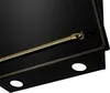 A close-up view of a black kitchen range hood with gold accents and integrated LED lights. Produktbild-Vorschau
