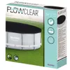The image shows the packaging for a Bestway Flowclear pool cover, with a depiction of the cover on a pool in a grassy yard. Podgląd zdjęcia produktu
