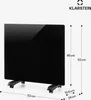 A black electric heater with dimensions indicated by lines and measurements. Voir les images du produit