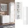 A bathroom vanity and tall cabinet unit shown in a collage format with different views. Produktbild-Vorschau