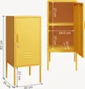 Two views of a yellow metal locker, one closed and one open showing interior dimensions. Podgląd zdjęcia produktu